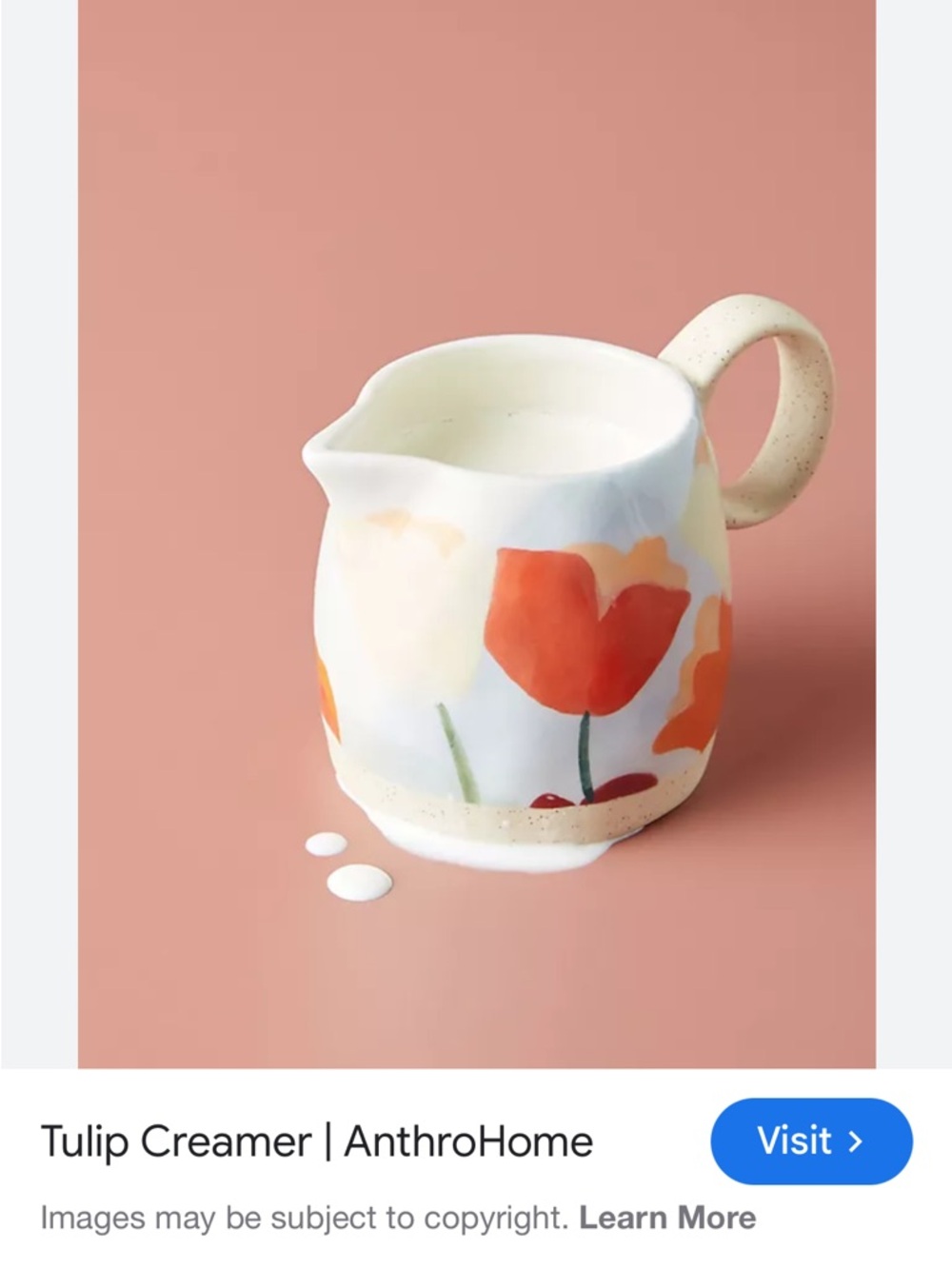 Anthropologie Creamer with Orange Floral Tulips